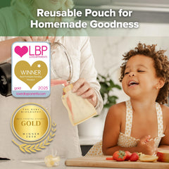 Haakaa Pouch yellow pack side view for portable, mess-free meals.