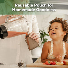 Haakaa pouch with wide neck design makes filling simple and tidy.