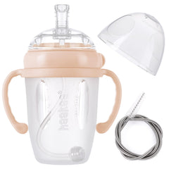 Haakaa weighted straw cup 8oz peach with ergonomic handle for easy little-hand grip.