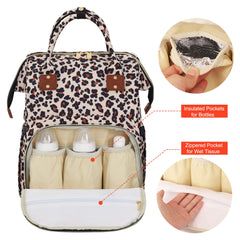 HABOPET leopard diaper bag with stroller hooks frees hands while strolling.
