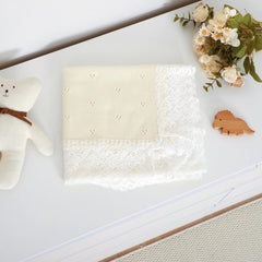 Hadetoto cotton lace knit baby blanket cream on crib reveals lightweight bedding
