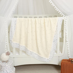 Hadetoto lace knit blanket cream used as nursing cover for privacy