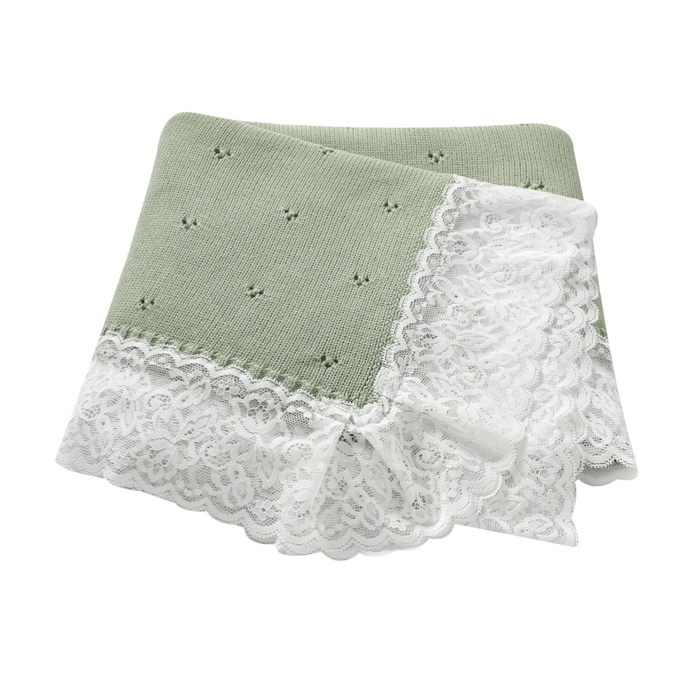 Hadetoto cotton lace knit baby blanket, light-green, soft texture for newborns.