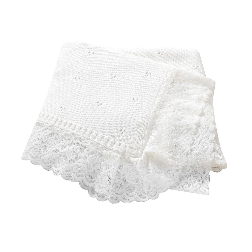Hadetoto cotton lace knit baby blanket, white, for year-round nursery comfort.