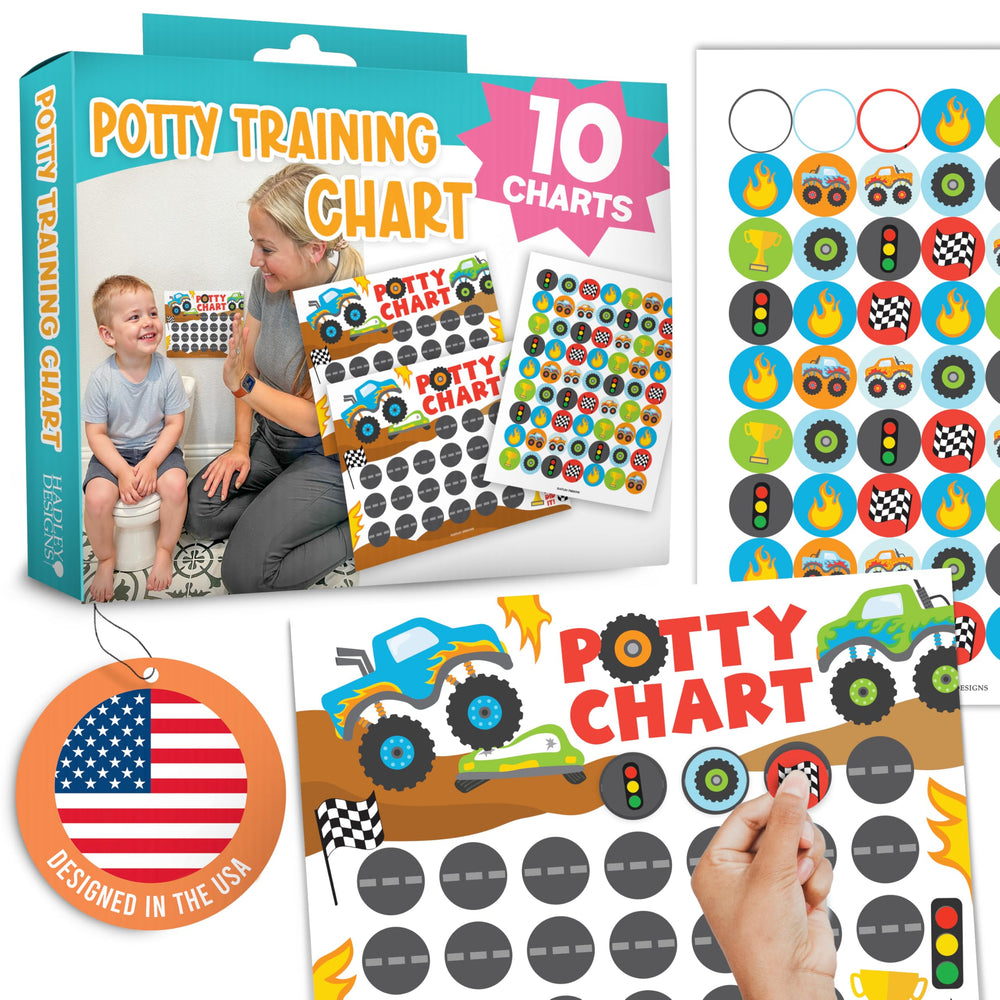 Hadley Designs monster-truck potty chart poster motivates toddlers to use the toilet.