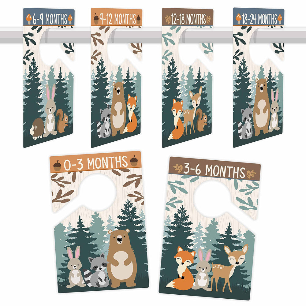 Hadley Designs woodland baby closet dividers clearly mark sizes from 0-3 months.