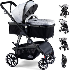 Hagaday baby stroller 2-in-1 convertible seat with reversible bassinet for face-to-face interaction.