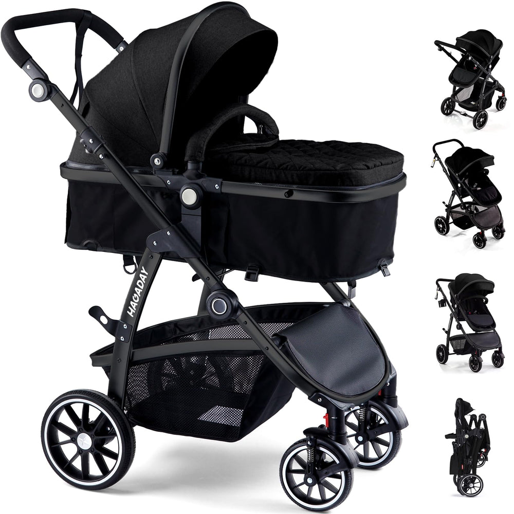Hagaday 2-in-1 foldable stroller for easy transport.