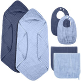 Hahafelt dark blue hooded towel, plush and absorbent for quick bath drying.