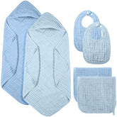 Hahafelt hooded towel in blue with soft absorbent muslin cotton