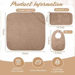 Hahafelt muslin hooded towel in khaki offers gentle drying and soft cuddle.