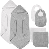 Hahafelt white muslin hooded towel for newborns; soft and absorbent after bath