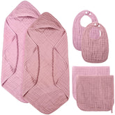 Hahafelt pink muslin hooded towel, soft absorbent bath wrap for newborns