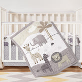 Hahafelt safari-animals crib quilt softens the nursery and invites cuddles