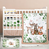 Hahafelt safari crib quilt front view with colorful animals for a cozy nursery.