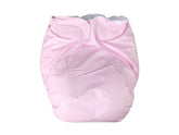 Haian AIO diaper in baby pink, side view showing durable PVC outer for everyday use.
