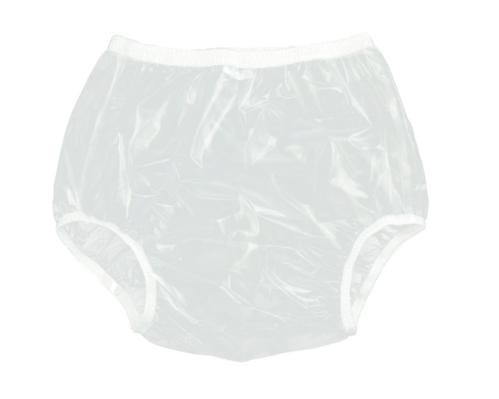 Haian adult pull-on pants in transparent PVC for dry, discreet wear.