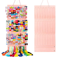 Hair Bows Organizer for Girls pink hanging display storing 150+ bows and 20+ headbands.