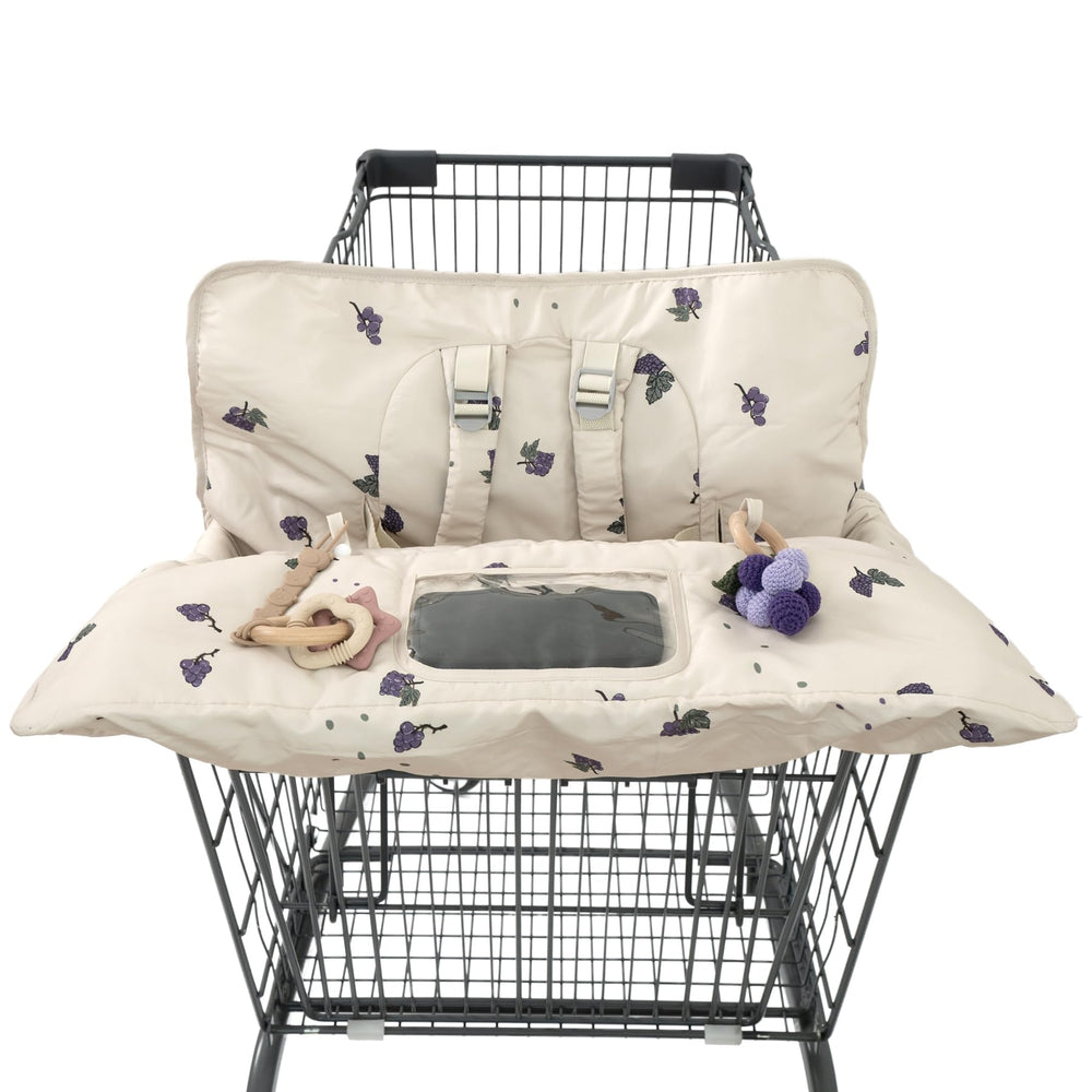 HALAA VAUVA shopping cart cover in grape closeup offering clean seating for baby