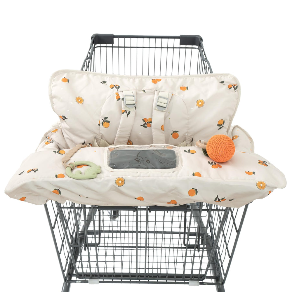 HALAA VAUVA shopping cart cover folded into a portable storage bag for travel.