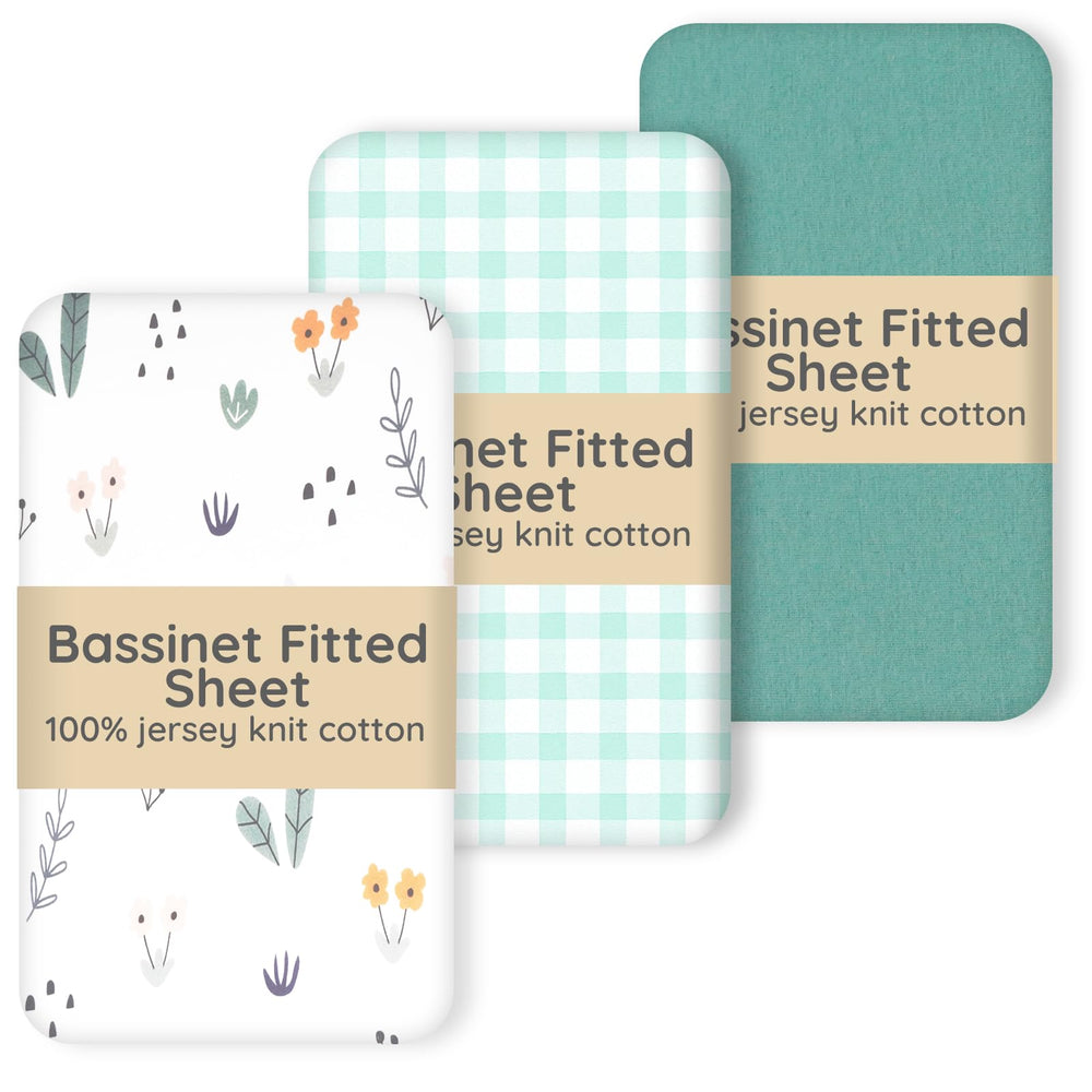 Haleeone bassinet sheets close-up on soft jersey knit for gentle baby skin.