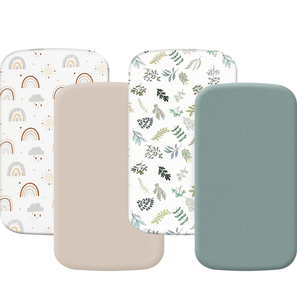 Haleeone mint green bassinet sheets provide a snug, cool sleep surface.