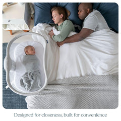 HALO BassiNest lowering wall for cuddles and feeds without bending.