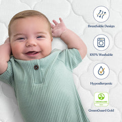 HALO DreamWeave dual‑sided design with infant firm side and toddler waterproof side.