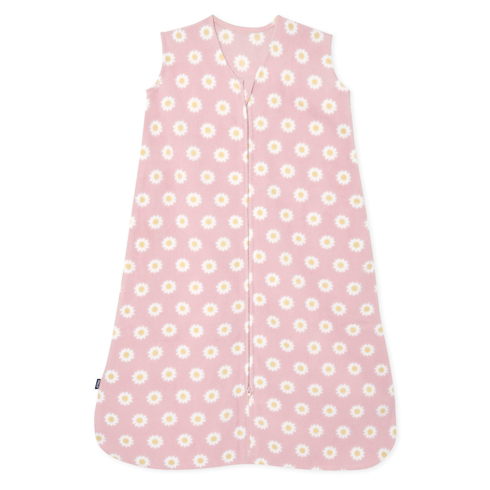 HALO Sleepsack Daisy fabric closeup shows soft micro-fleece warmth for cozy nights.