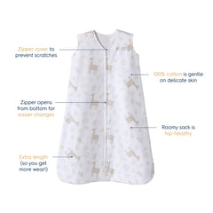 Halo SleepSack llama sand bottom zipper for quick, clean diaper changes.