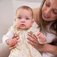 Zipper cover protects delicate neck skin on HALO SleepSack Lullaby Forest