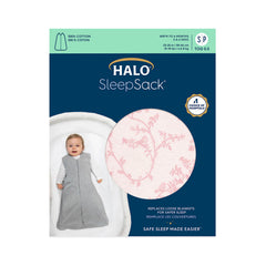 HALO SleepSack worn by baby in pink toile shows cozy wearable blanket for peaceful nights