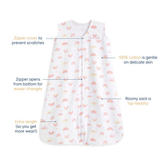 Bottom zipper on HALO SleepSack Sunshine Rainbows for quick diaper changes