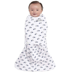 HALO Sleepsack Swaddle navy hedgehog cotton texture detail