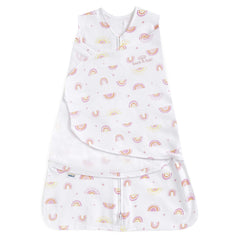 HALO Sleepsack Swaddle Sunshine Rainbows flatlay for safe, cozy newborn sleeping