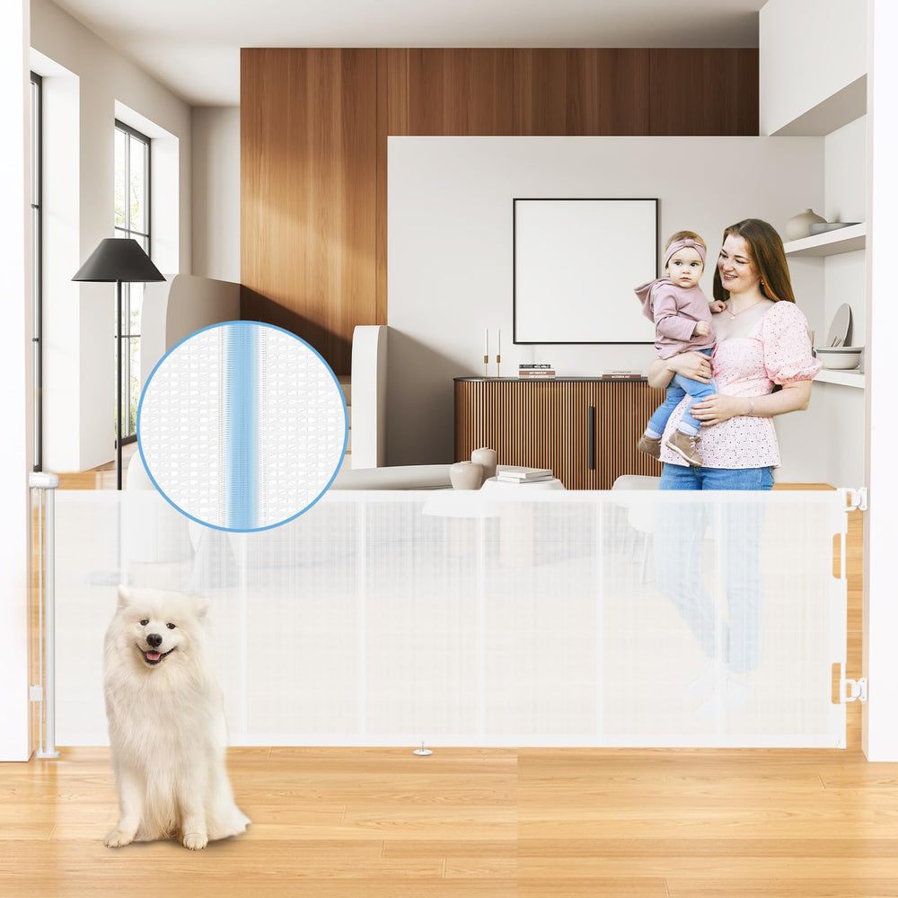 HAMOPY 120-inch reinforced mesh gate extended for wide doorways and long runs.
