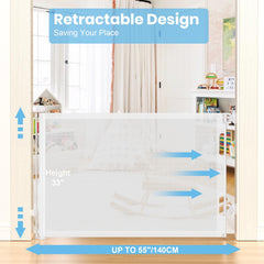 HAMOPY retractable baby gate extends to 55 inches for wide openings.