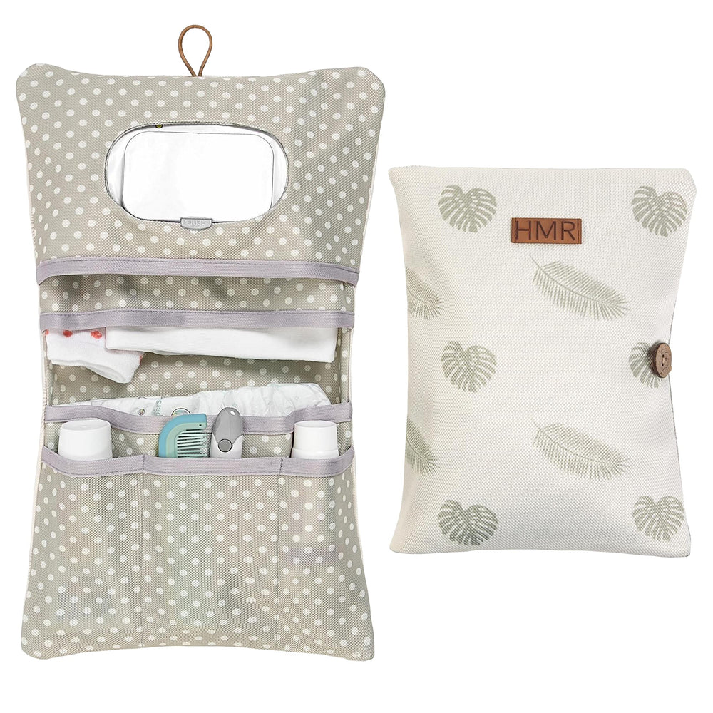 HAMUR HOME Leaves diaper bag front view with organized pockets for quick changes.