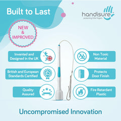 Handisure hinge-side protection guards against finger traps for toddlers.