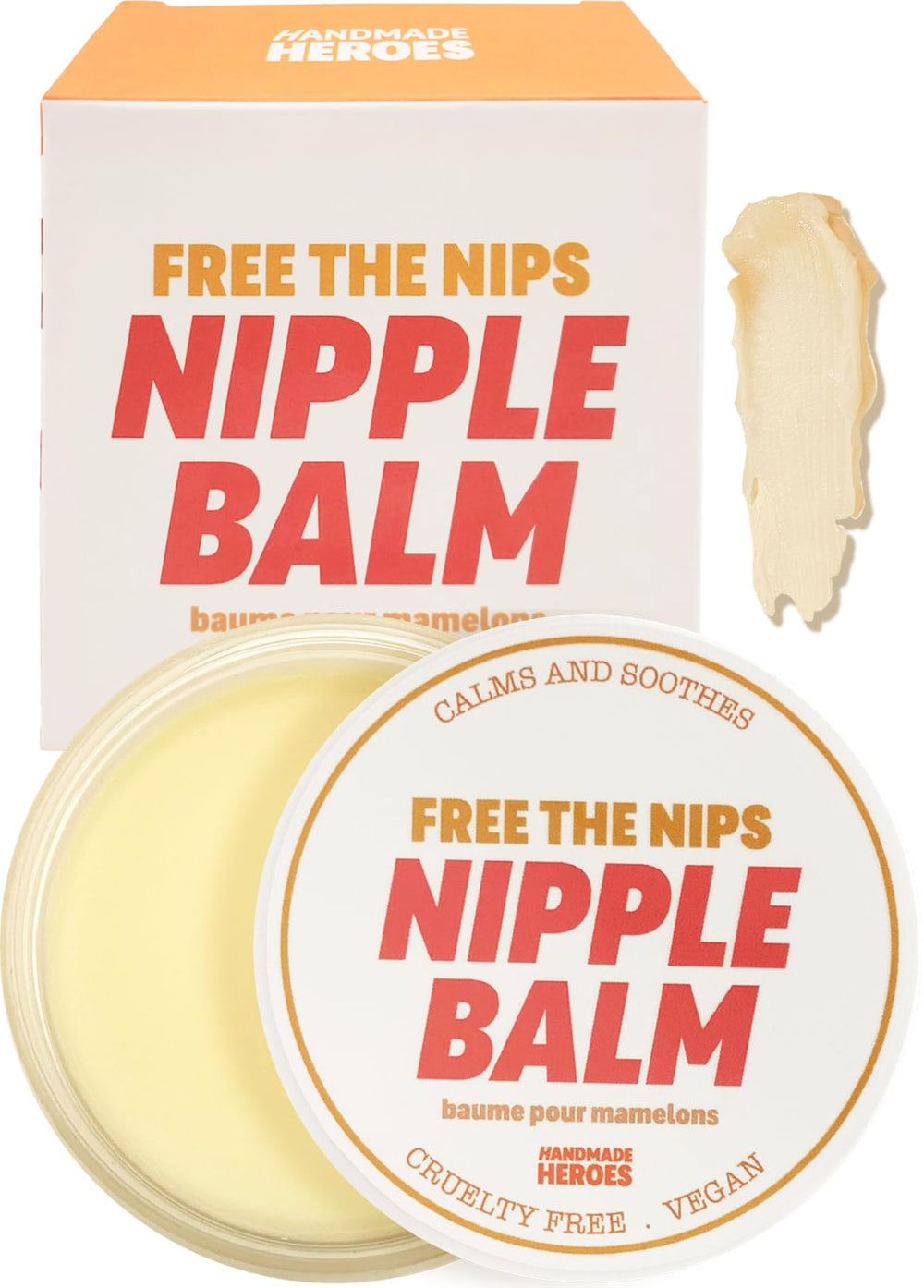 Handmade Heroes Nipple Balm jar close-up for breastfeeding comfort.