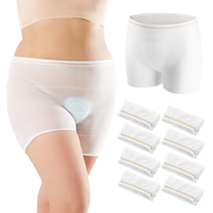 HANSILK mesh postpartum underwear eight-pack laid flat for comfortable recovery.
