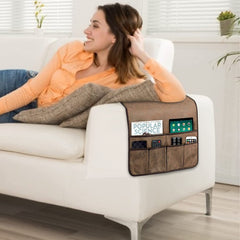 HAOMAIJIA faux leather armrest organizer closeup shows durable, easy-clean material.