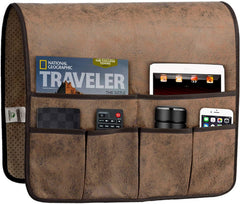 HAOMAIJIA sofa armrest organizer brown with six pockets for essentials.