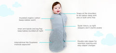 Happiest Baby Sleepea Comforter Swaddle texture close-up highlighting warm, safe newborn wrap
