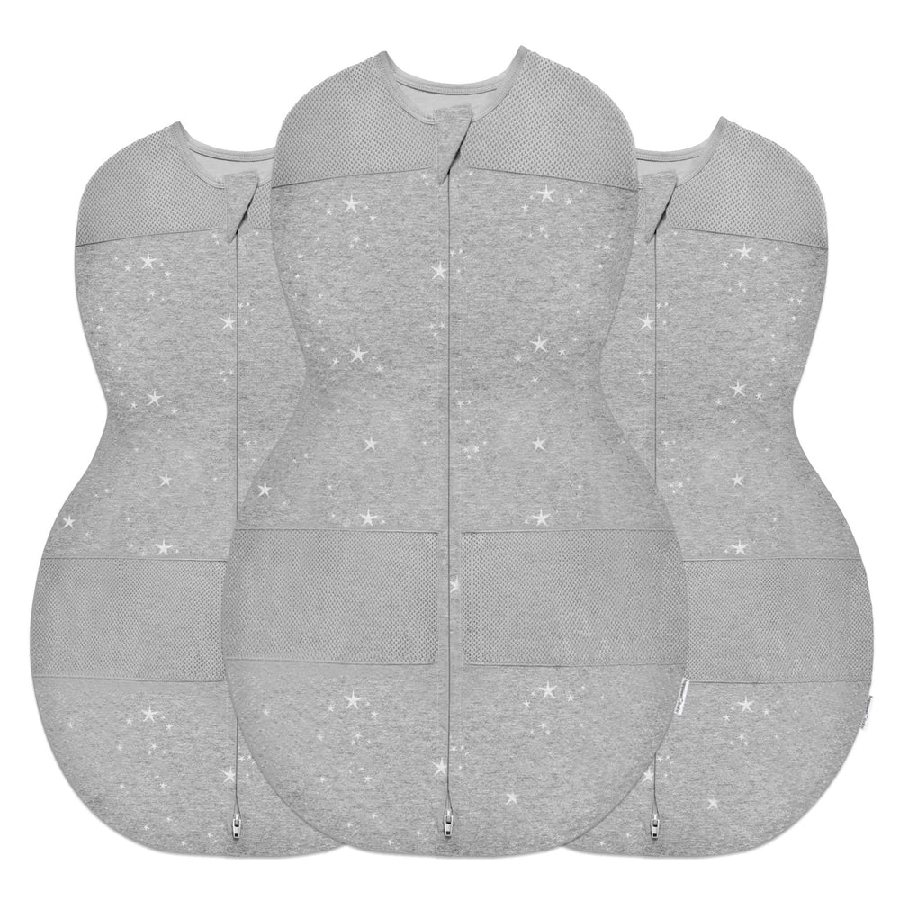 Happiest Baby Sleepea graphite stars pack swaddle for cozy sleep.