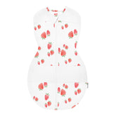 Happiest Baby Sleepea Ivory Strawberries swaddle close-up in soft organic cotton for gentle comfort