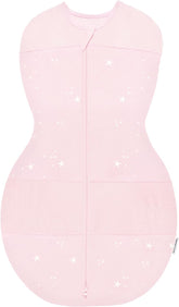 Happiest Baby Sleepea rose-stars swaddle close-up in organic cotton with escape-proof Velcro.