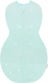 Happiest Baby Sleepea Teal Stars swaddle provides secure wrap for calm, restful nights