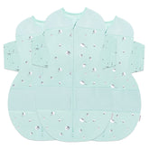 Happiest Baby SNOO Sleep Sack teal planets close-up of organic cotton fabric with hip-friendly wings.
