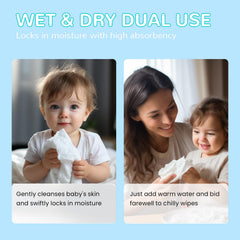 Happy Bum wipes show wet and dry use for versatile cleanups.